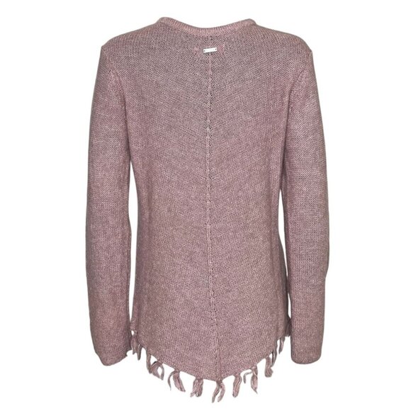 PrAna Cable Knit Fringe Boho Sweater Mauve Medium - Picture 4 of 9